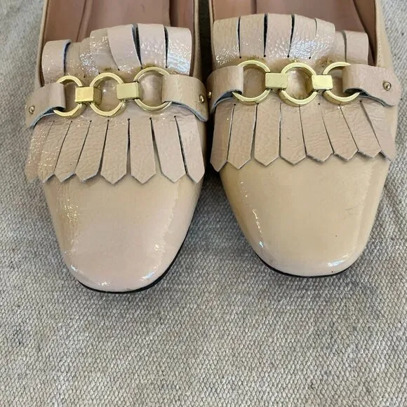 Kate Spade Woman's Tan Patent Leather Chain-Link Dress Loafer Sz 10