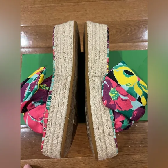 Kate Spade Women's Lucie Tropical Foliage Espadrille Sandals Silk Size 6 NIB