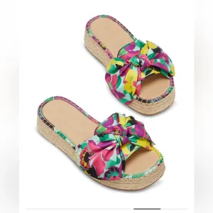 Kate Spade Women's Lucie Tropical Foliage Espadrille Sandals Silk Size 6 NIB