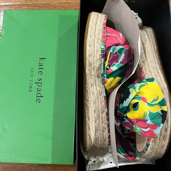 Kate Spade Women's Lucie Tropical Foliage Espadrille Sandals Silk Size 6 NIB