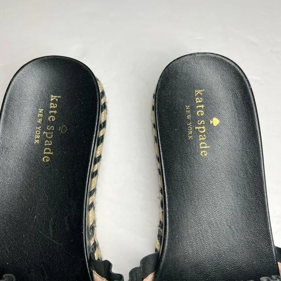 Kate Spade Women's Size 8 Zahara Black Leather Slide Sandals espadrille vacation