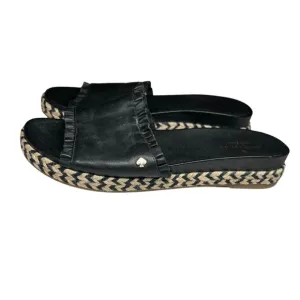 Kate Spade Women's Size 8 Zahara Black Leather Slide Sandals espadrille vacation