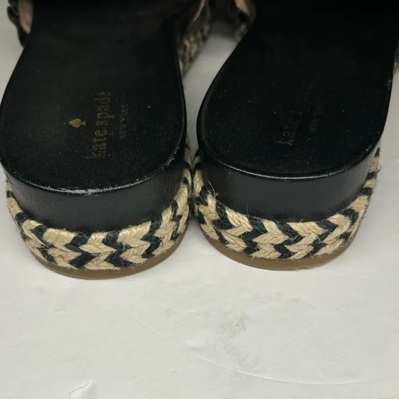 Kate Spade Women's Size 8 Zahara Black Leather Slide Sandals espadrille vacation