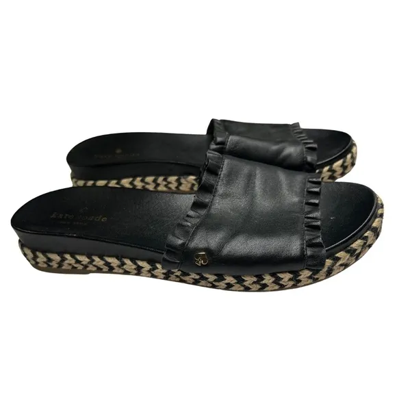 Kate Spade Women's Size 8 Zahara Black Leather Slide Sandals espadrille vacation