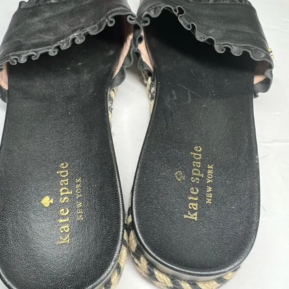 Kate Spade Women's Size 8 Zahara Black Leather Slide Sandals espadrille vacation