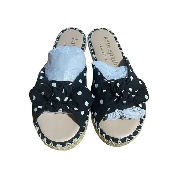 Kate Spade New York Saltie Shore Women Espadrille Sandals Black Polka Dot 6B
