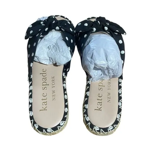 Kate Spade New York Saltie Shore Women Espadrille Sandals Black Polka Dot 6B
