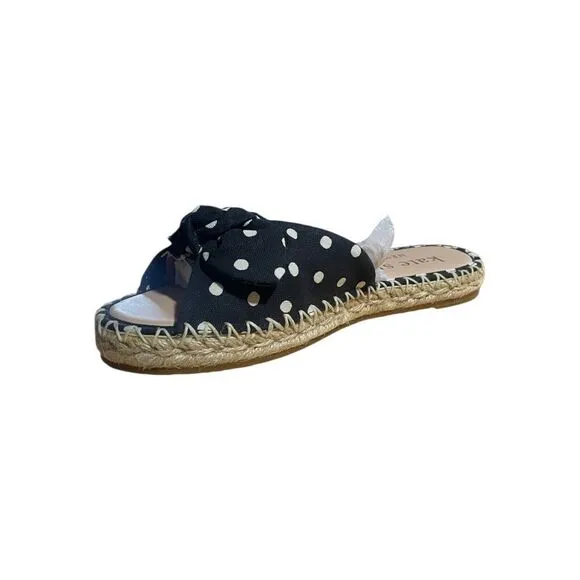 Kate Spade New York Saltie Shore Women Espadrille Sandals Black Polka Dot 6B