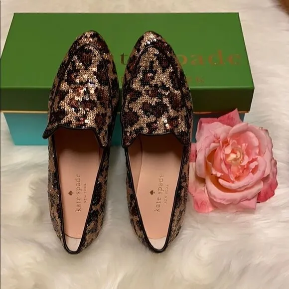 Kate Spade Caty Loafer Leopard Print Sequin Cat