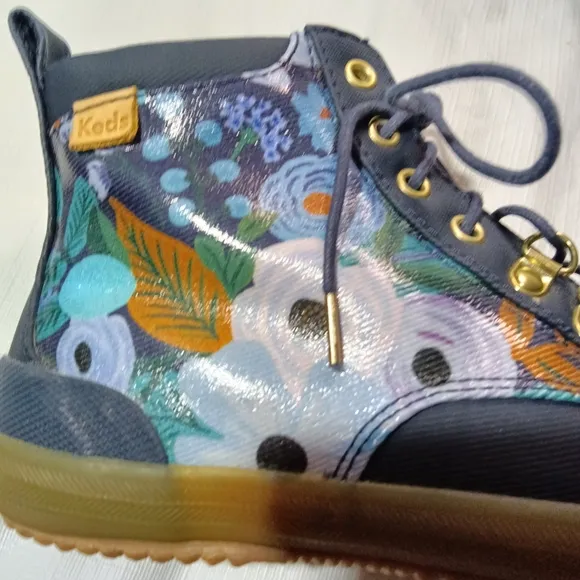KEDS X Rifle Paper Co. Scout Womens Garden Party Boots Blue Canvas Ankle Size 7