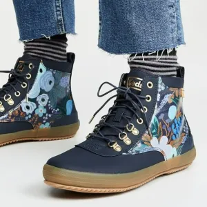 KEDS X Rifle Paper Co. Scout Womens Garden Party Boots Blue Canvas Ankle Size 7