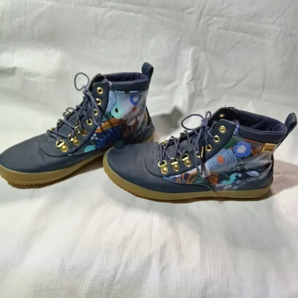 KEDS X Rifle Paper Co. Scout Womens Garden Party Boots Blue Canvas Ankle Size 7