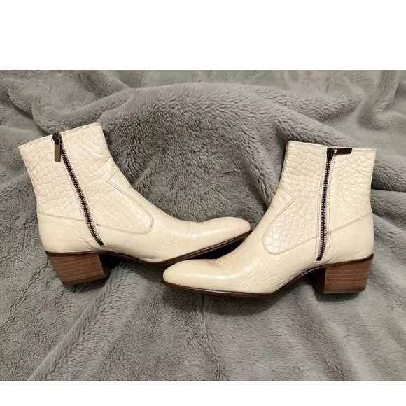 KEITH WHITE LEATHER BOOTS, Never Worn, Size 42, Excellent Condition