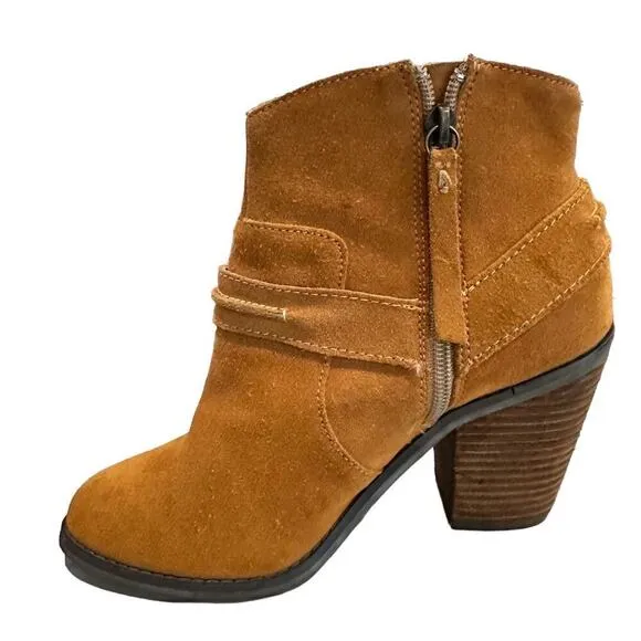 Kelsi Dagger Women's Brown Suede Ankle Booties Size 7.5 Zip Closure