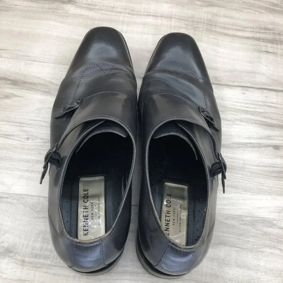 Kenneth Cole Monk Strap Shoes Mens 11M Gray Lether Buckle Dress Shoes