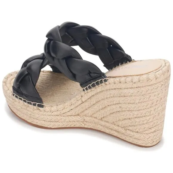 Kenneth Cole Women Espadrille Wedge Slide Sandals Olivia Braid Size US 7M Black