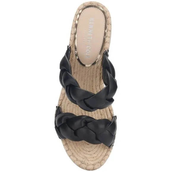 Kenneth Cole Women Espadrille Wedge Slide Sandals Olivia Braid Size US 7M Black