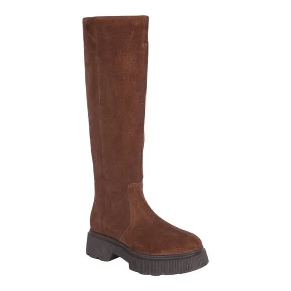 Kenneth Cole Women's Marge Low Heel Brown Suede Leather Tall Boots Size 9.5 New!