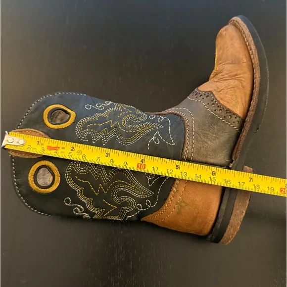 Kids Leather Western Rodeo Cowboy Boots Toddler 7 Black/Tobacco Square Toe