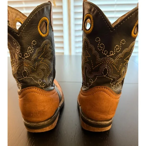 Kids Leather Western Rodeo Cowboy Boots Toddler 7 Black/Tobacco Square Toe