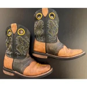 Kids Leather Western Rodeo Cowboy Boots Toddler 7 Black/Tobacco Square Toe