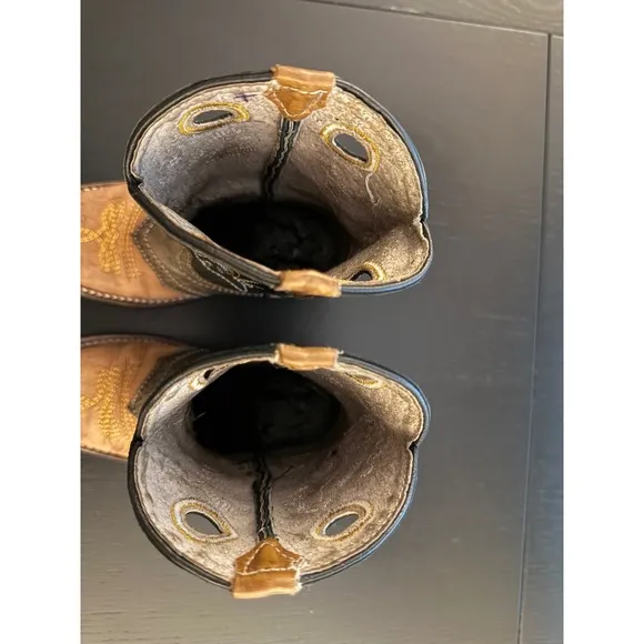Kids Leather Western Rodeo Cowboy Boots Toddler 7 Black/Tobacco Square Toe