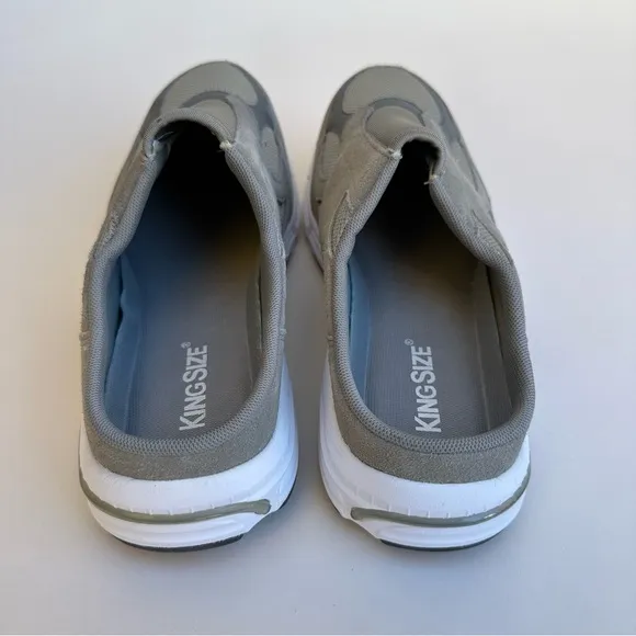 KingSize Shoes Mens 11 EW Wide Gray Leather Slip On Mule Sneakers Comfort Casual