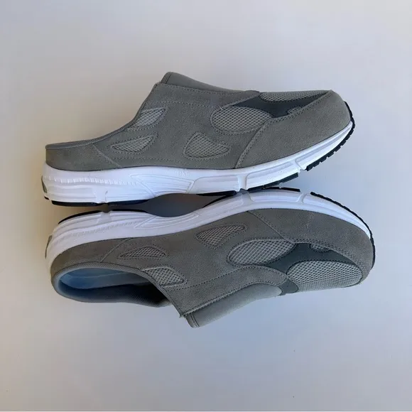 KingSize Shoes Mens 11 EW Wide Gray Leather Slip On Mule Sneakers Comfort Casual