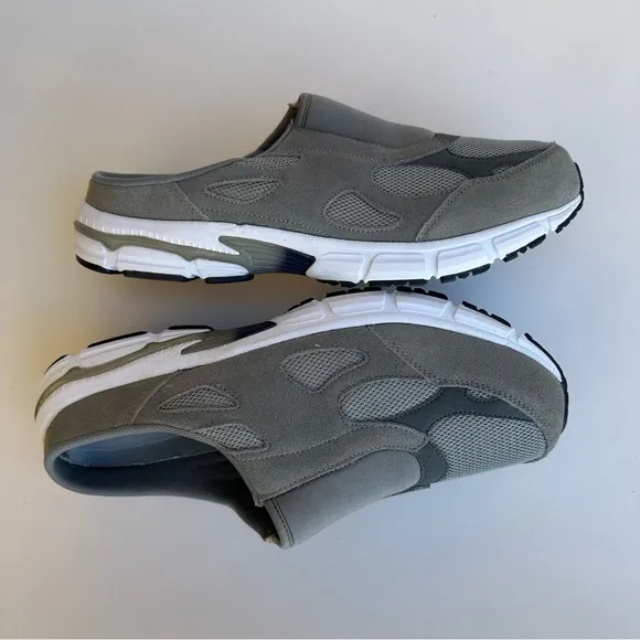 KingSize Shoes Mens 11 EW Wide Gray Leather Slip On Mule Sneakers Comfort Casual