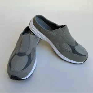 KingSize Shoes Mens 11 EW Wide Gray Leather Slip On Mule Sneakers Comfort Casual