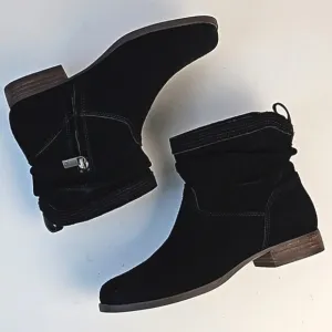 Koolaburra by UGG Lorelei Black Suede Leather Side Zip Slouchy Ankle Boots
