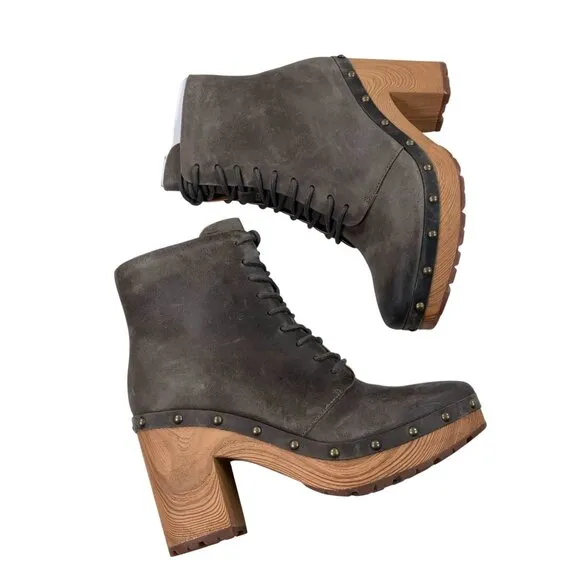Kork-Ease Sherborn Platform Boots Womens Size 8 M Distressed Gray Leather NEW