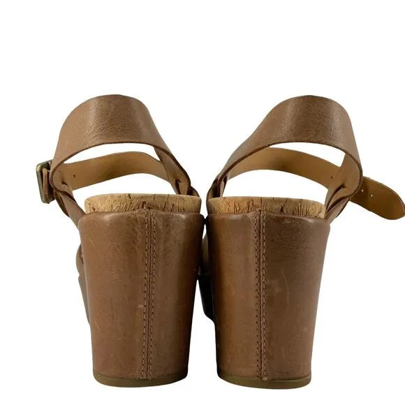 KORK-EASE Women's Size 10 Sandals Ava 2.0 Leather Tan Platform Criss-Cross Wedge