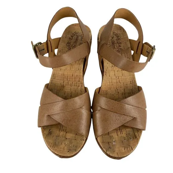 KORK-EASE Women's Size 10 Sandals Ava 2.0 Leather Tan Platform Criss-Cross Wedge