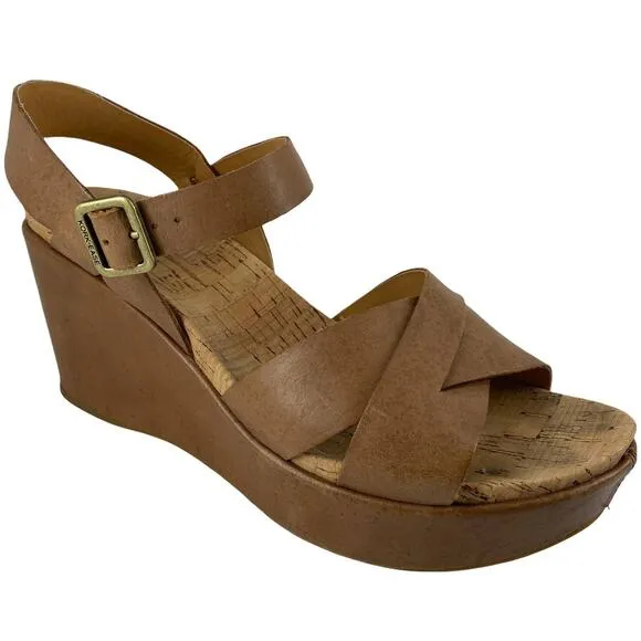 KORK-EASE Women's Size 10 Sandals Ava 2.0 Leather Tan Platform Criss-Cross Wedge