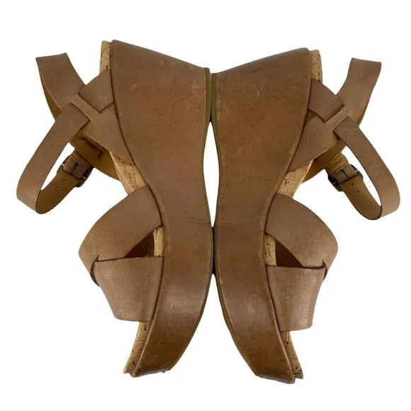 KORK-EASE Women's Size 10 Sandals Ava 2.0 Leather Tan Platform Criss-Cross Wedge