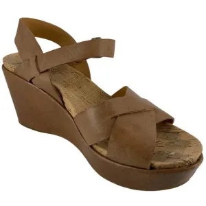 KORK-EASE Women's Size 10 Sandals Ava 2.0 Leather Tan Platform Criss-Cross Wedge