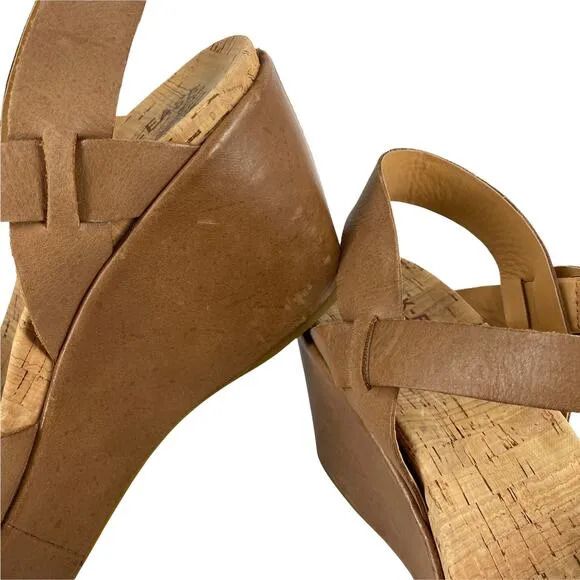 KORK-EASE Women's Size 10 Sandals Ava 2.0 Leather Tan Platform Criss-Cross Wedge