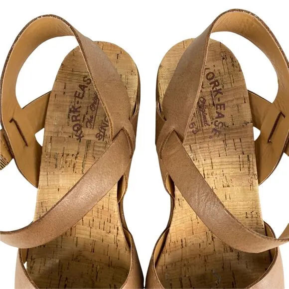 KORK-EASE Women's Size 10 Sandals Ava 2.0 Leather Tan Platform Criss-Cross Wedge