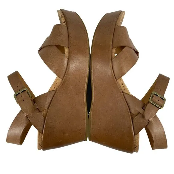 KORK-EASE Women's Size 10 Sandals Ava 2.0 Leather Tan Platform Criss-Cross Wedge