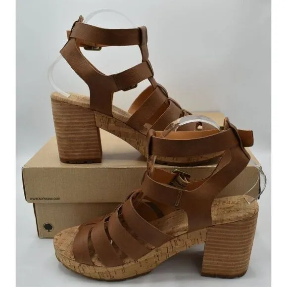 Kork Ease Womens Size 10 Camille Brown Full Grain Leather Platform Sandals Shoes