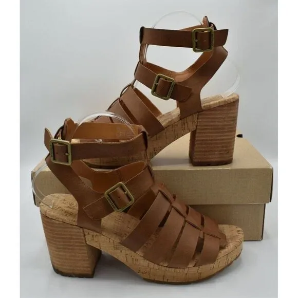 Kork Ease Womens Size 10 Camille Brown Full Grain Leather Platform Sandals Shoes