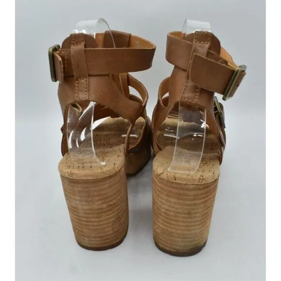 Kork Ease Womens Size 10 Camille Brown Full Grain Leather Platform Sandals Shoes
