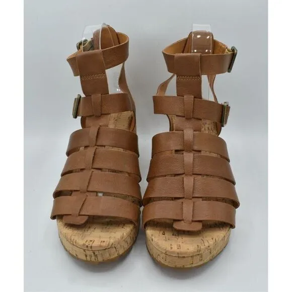 Kork Ease Womens Size 10 Camille Brown Full Grain Leather Platform Sandals Shoes