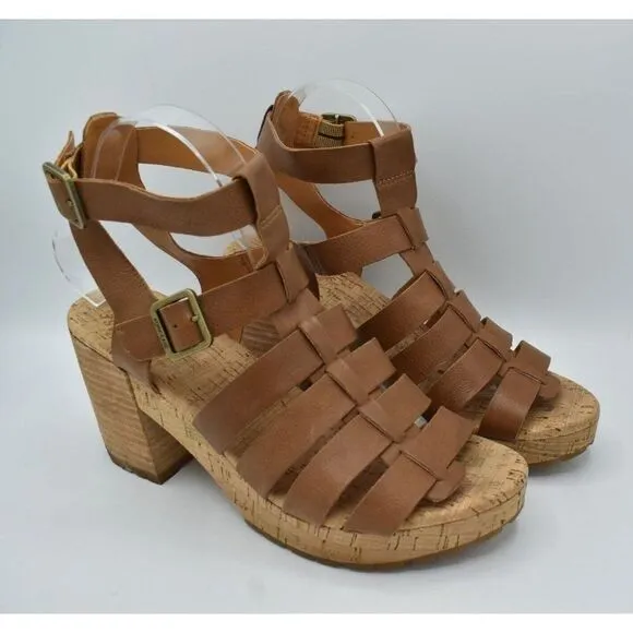 Kork Ease Womens Size 10 Camille Brown Full Grain Leather Platform Sandals Shoes