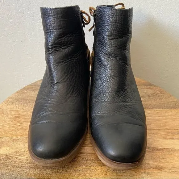 Korks Belaya Black Leather Lace Tie Up Ankle Boots
