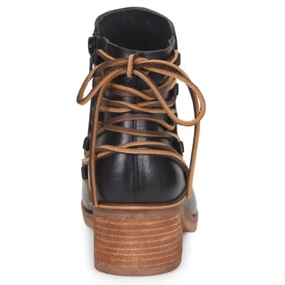 Korks Belaya Black Leather Lace Tie Up Ankle Boots