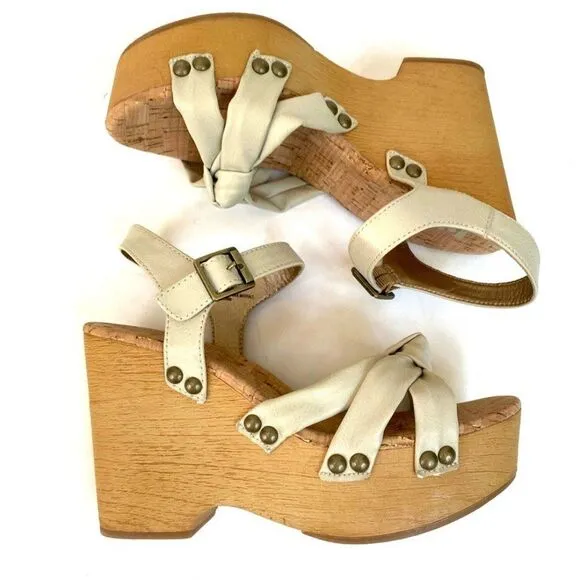 Korks Dawson Wedge Sandals 7 Bone Ivory