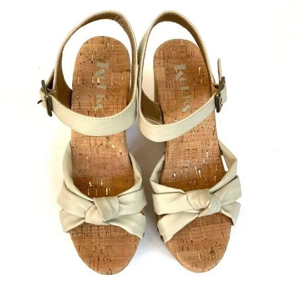 Korks Dawson Wedge Sandals 7 Bone Ivory