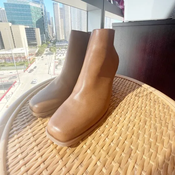 Korks Oliana Square Toe Wedge Heel Dark Tan Leather Ankle Boots Size 11